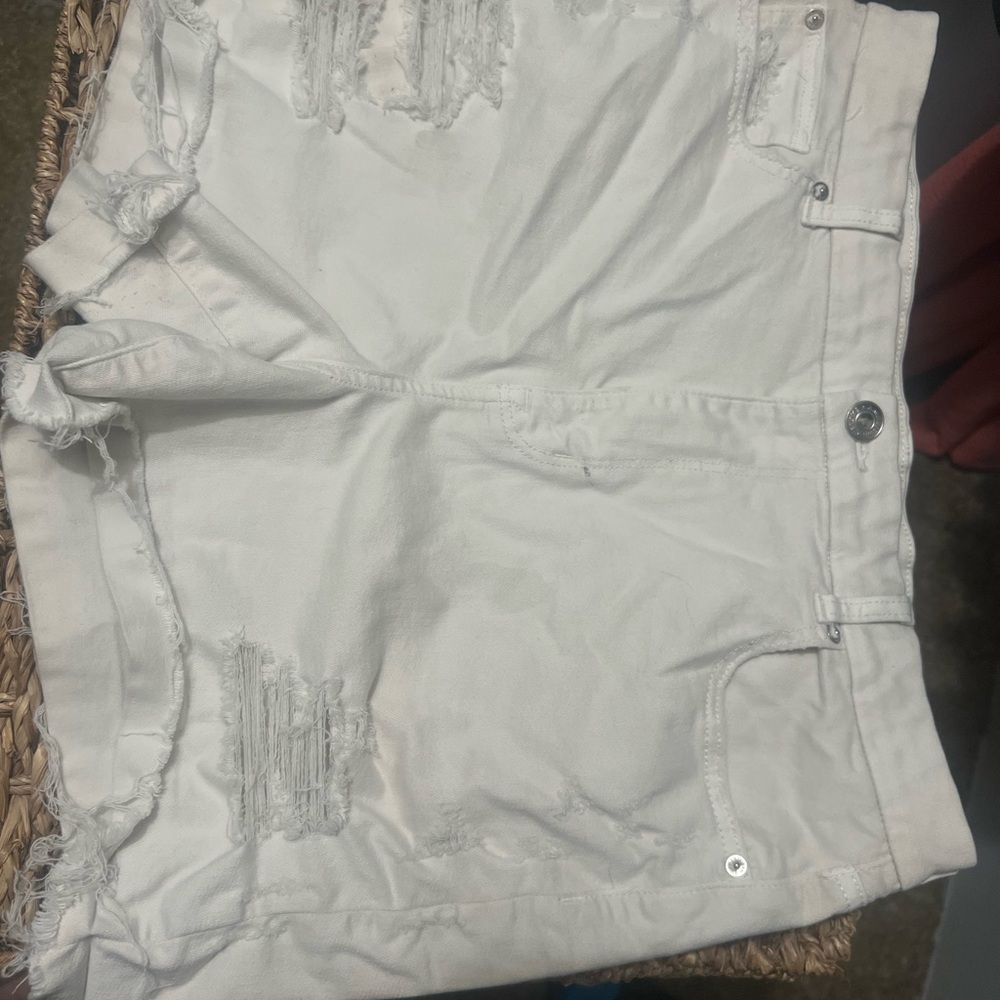 American Eagle Outfitters White Distressed Jean Shorts